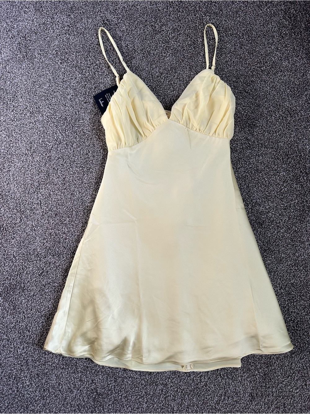 Light Yellow Slip Dress with Pleated Bust